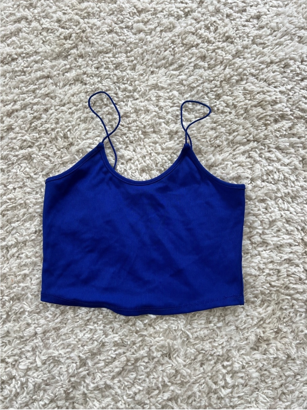 love J Cobalt Blue Ribbed Spaghetti Strap Crop Camisole